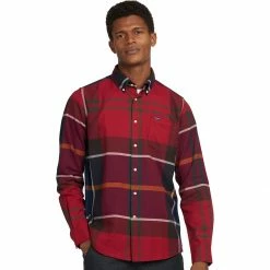 Barbour Men's Button-Down Long-Sleeve Shirts Dunoon Tailored Shirt Men's -Barbour Online Shop RED 1
