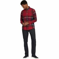 Barbour Men's Button-Down Long-Sleeve Shirts Dunoon Tailored Shirt Men's -Barbour Online Shop RED D3