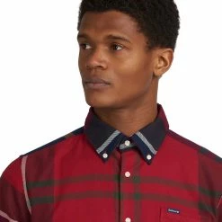 Barbour Men's Button-Down Long-Sleeve Shirts Dunoon Tailored Shirt Men's -Barbour Online Shop RED D4
